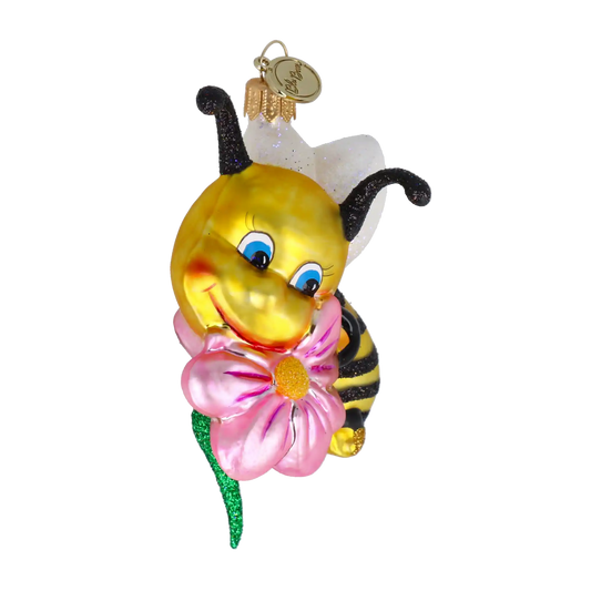 Pszczółka z różową stokrotką Szklana Ozdoba Pszczoła