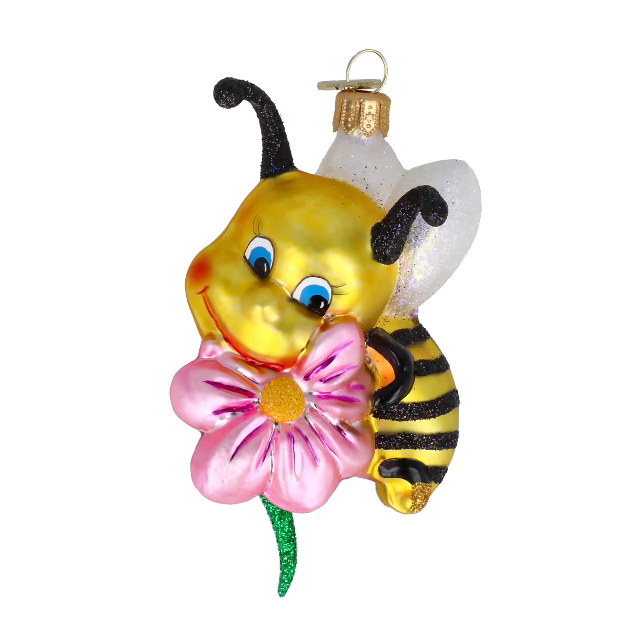 Pszczółka z różową stokrotką Szklana Ozdoba Pszczoła