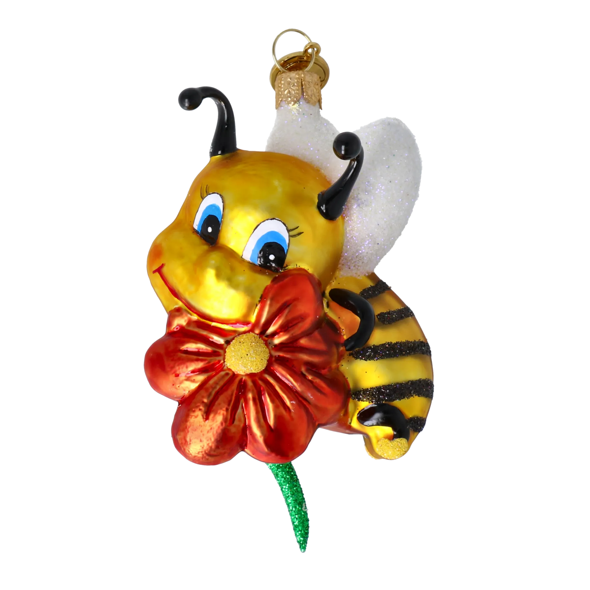 Golden Bee with Ruby Blossom Premium christmas glass ornament 2020-113