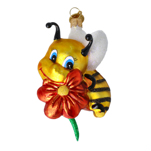 Golden Bee with Ruby Blossom Premium christmas glass ornament 2020-113