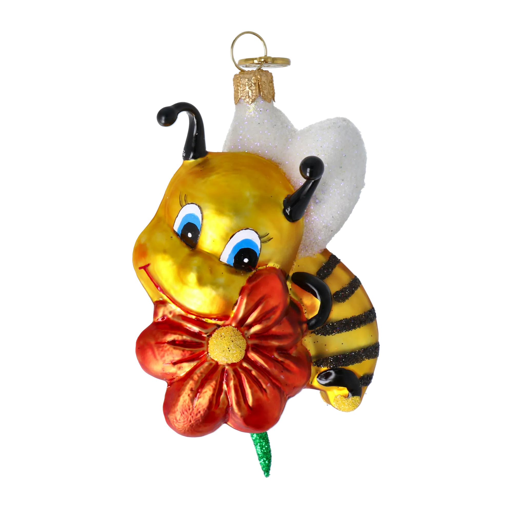 Golden Bee with Ruby Blossom Premium christmas glass ornament 2020-113
