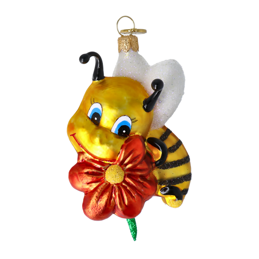 Golden Bee with Ruby Blossom Premium christmas glass ornament 2020-113