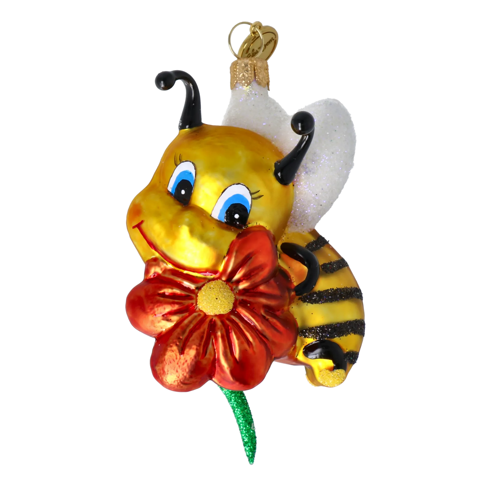 Golden Bee with Ruby Blossom Premium christmas glass ornament 2020-113