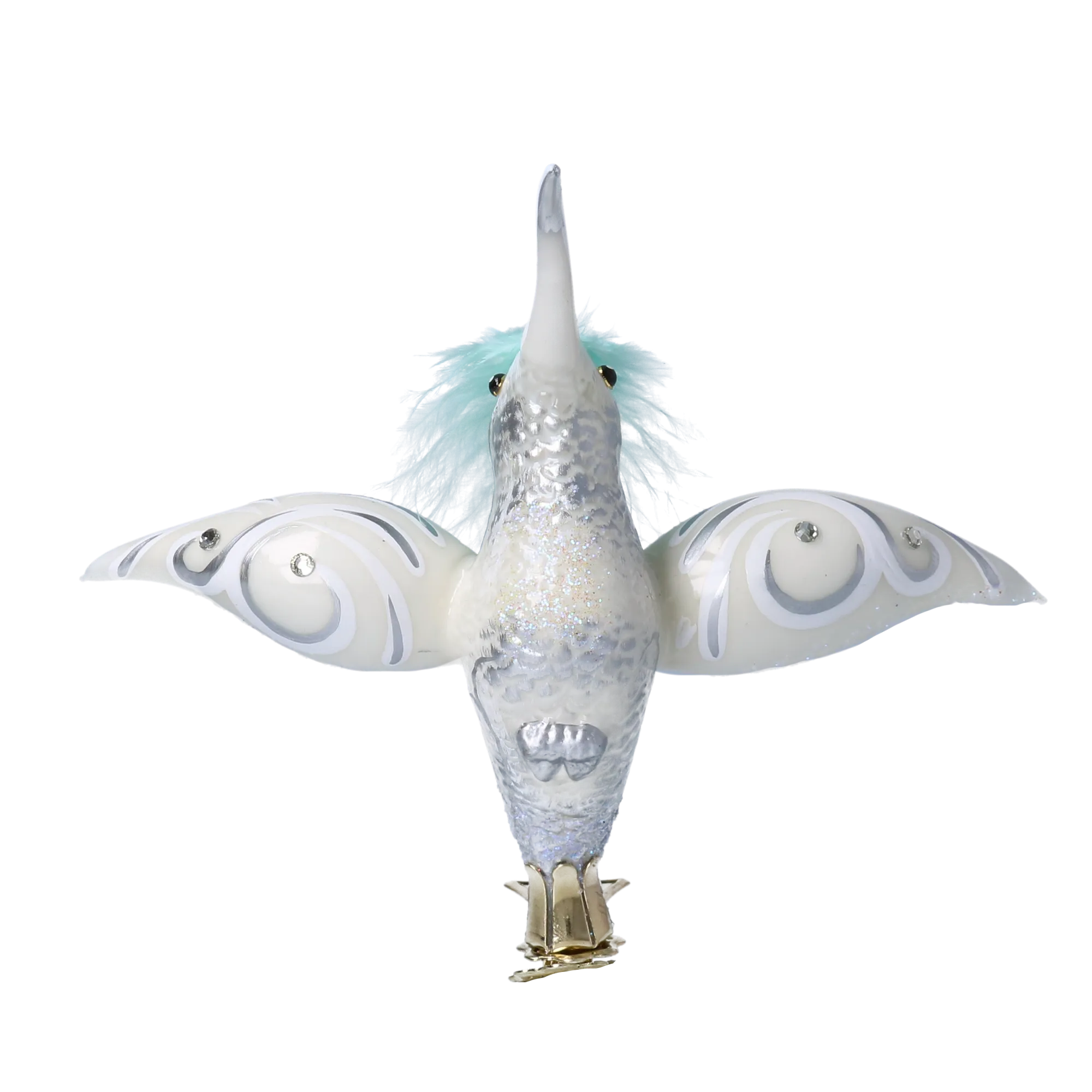 Hummingbird Winter Glow Handmade Glass Christmas ornament 2020-124