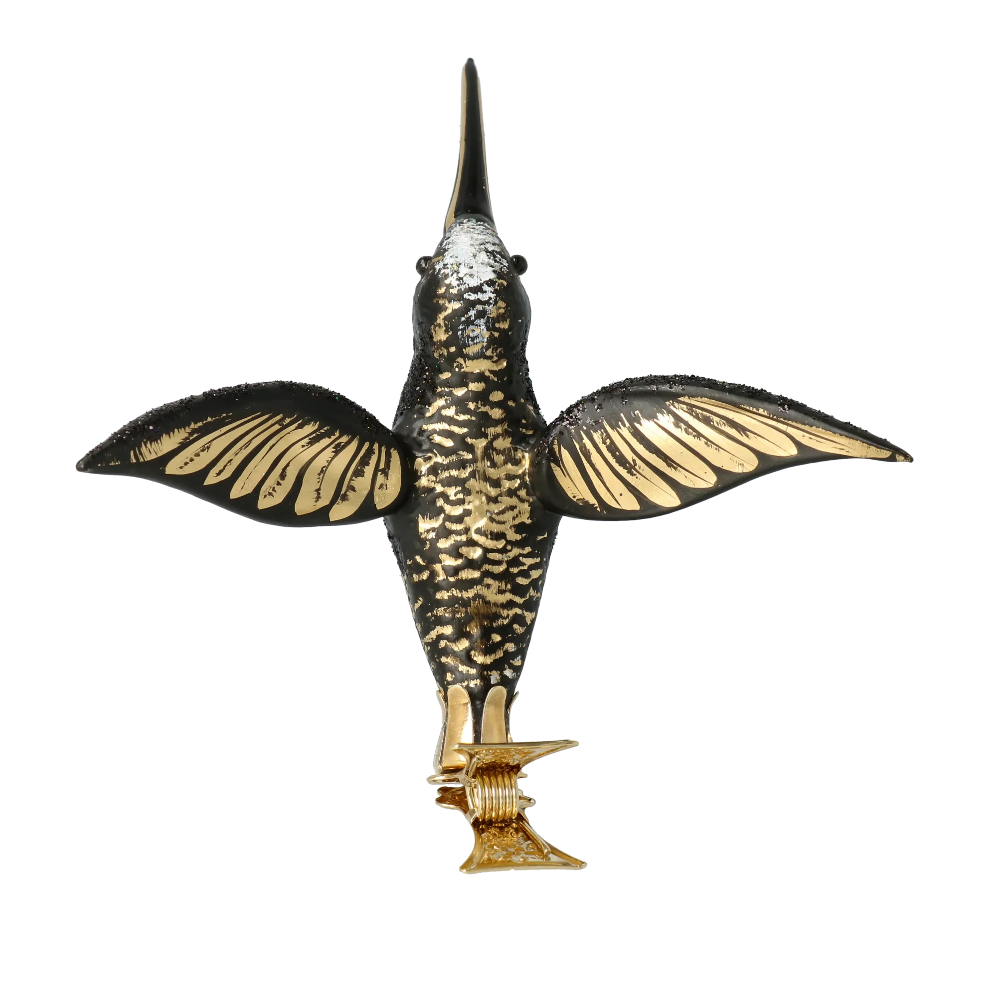Hovering Hummingbird in Onyx & Gold