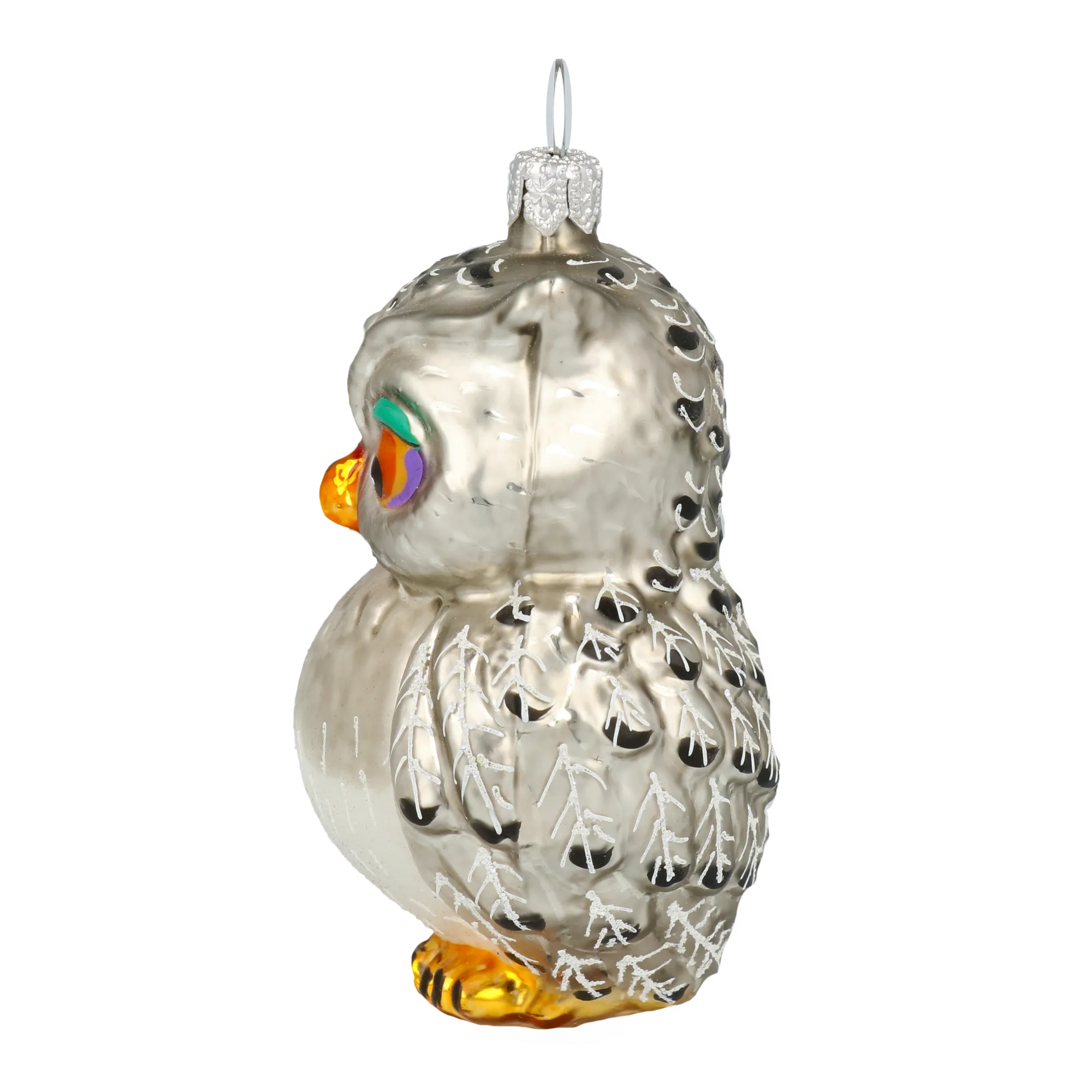 Pearlescent Silver Owl Premium christmas glass ornament 2020-167
