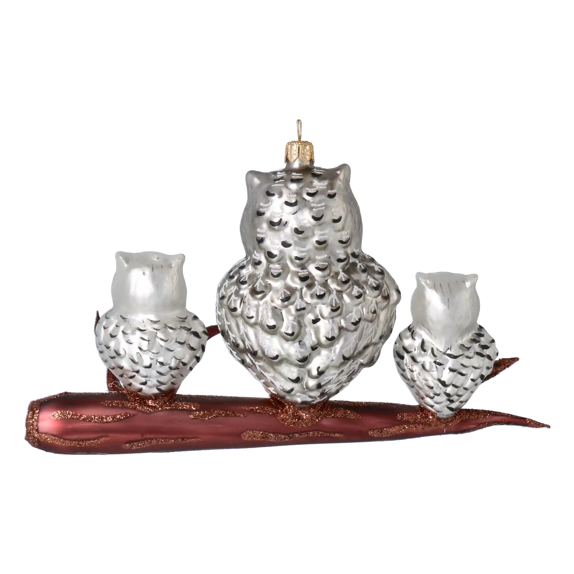 Rodzinne Spotkanie Sów Ręcznie Wykonana Szklana Ozdoba Bożonarodzeniowa