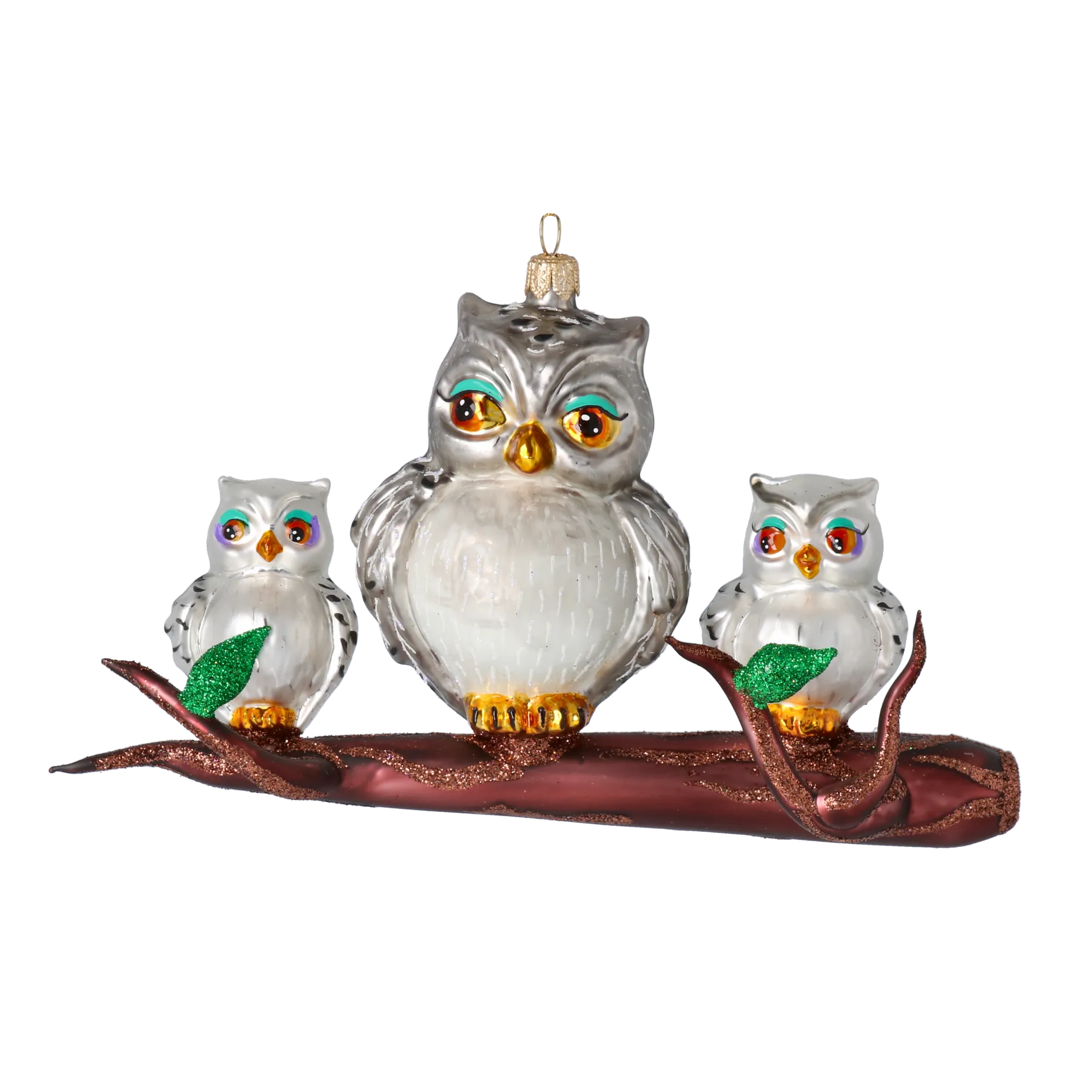 Owl Family Gathering  Handmade Glass Christmas ornament 2020-168