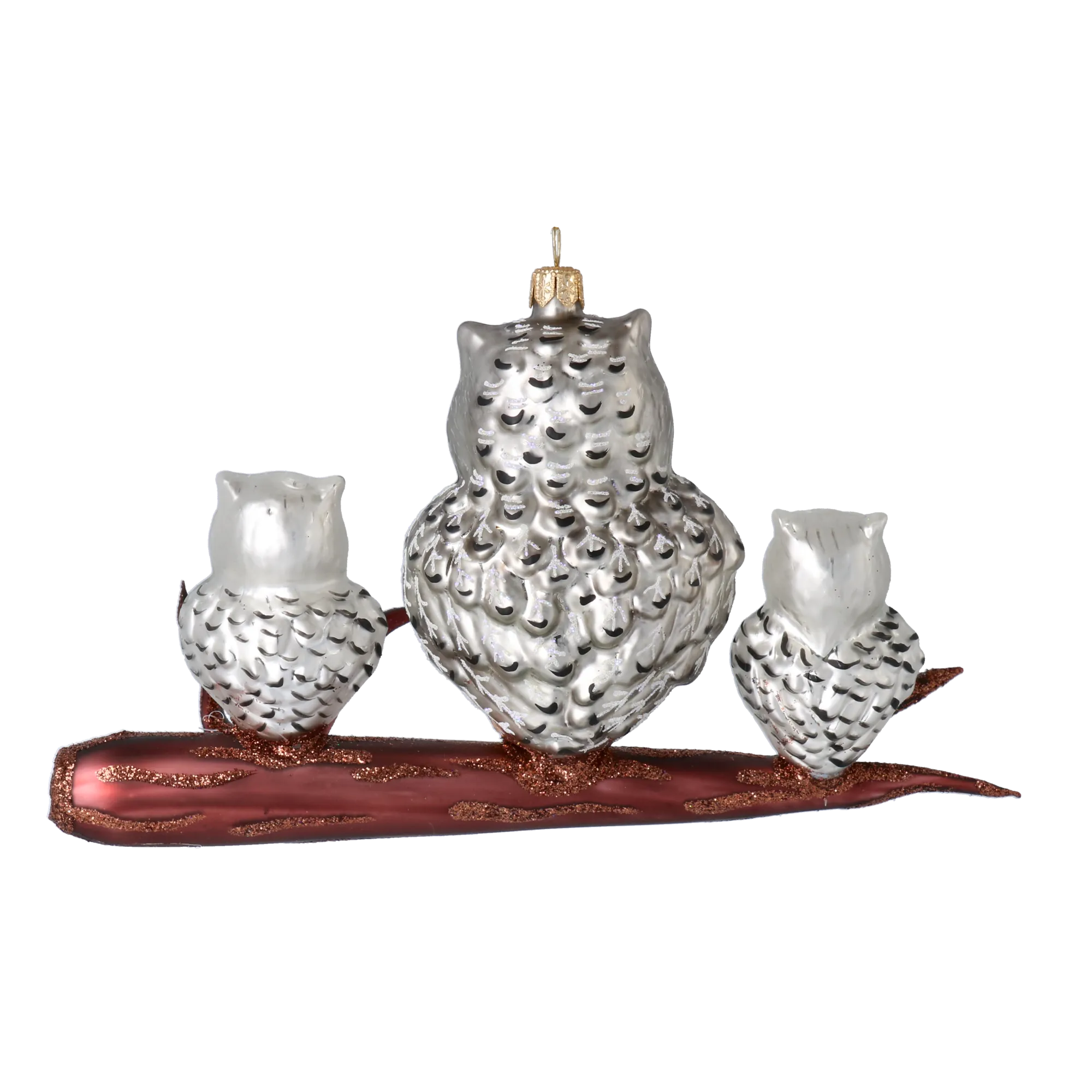 Owl Family Gathering  Handmade Glass Christmas ornament 2020-168