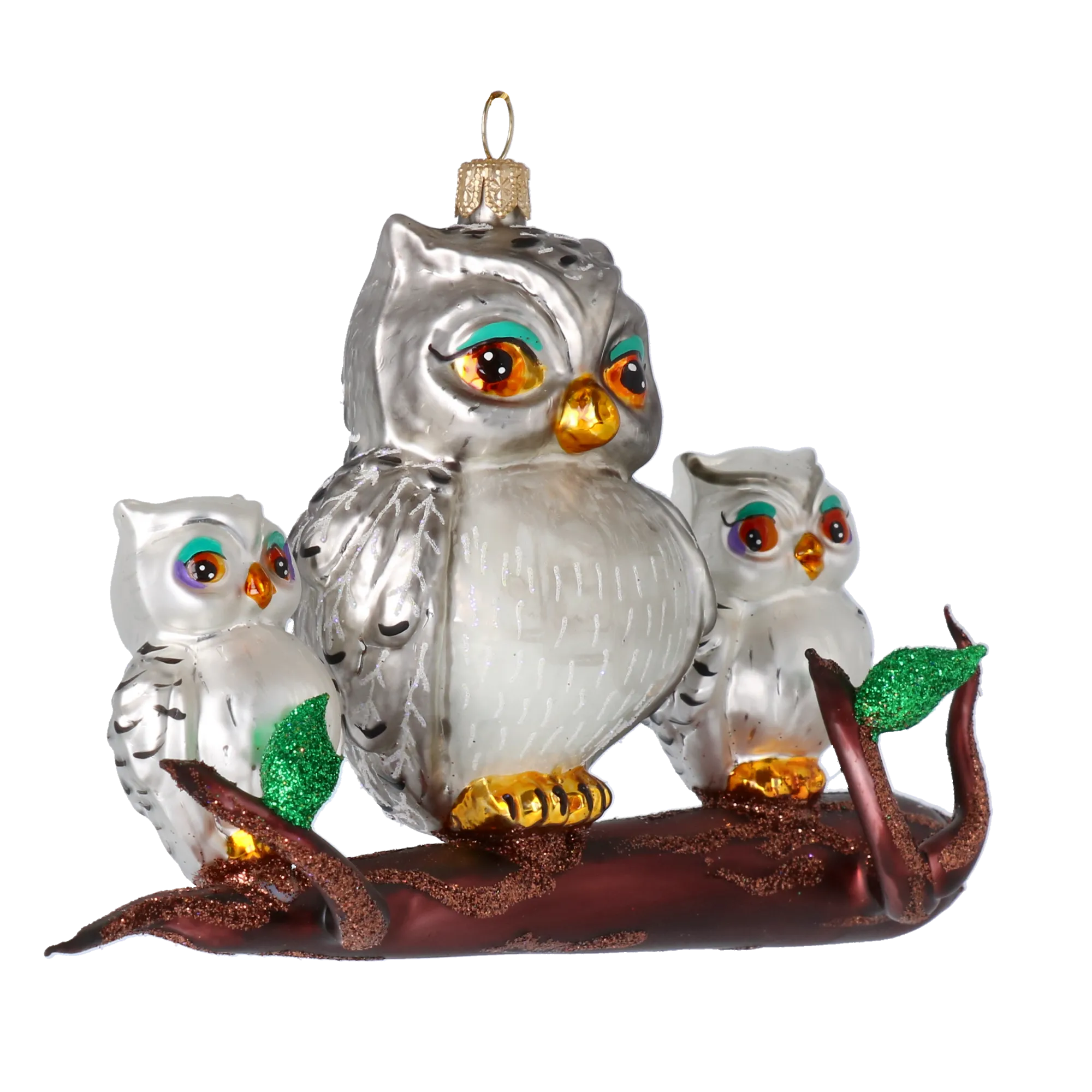 Owl Family Gathering  Handmade Glass Christmas ornament 2020-168