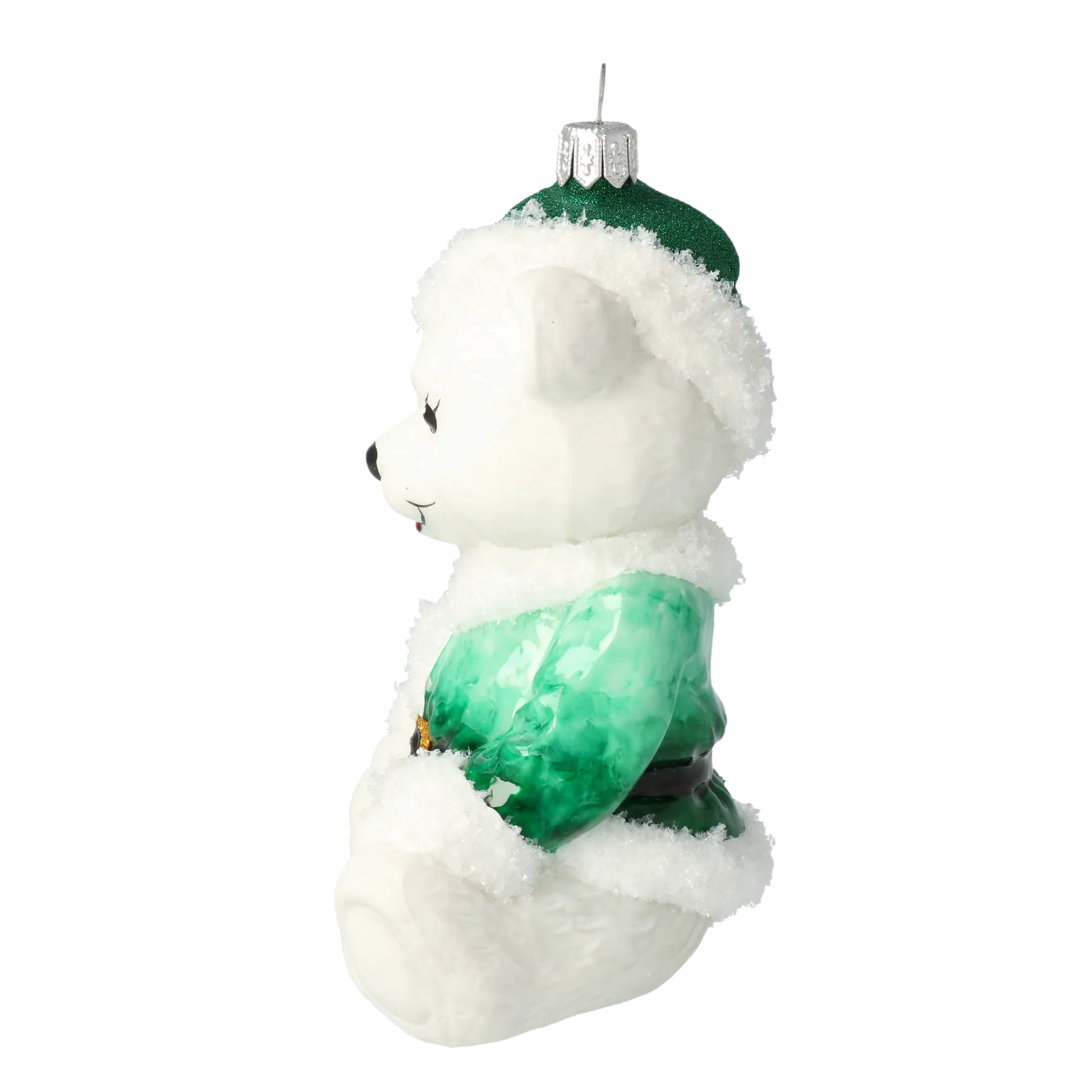 Emerald Green Santa Teddy Premium christmas glass ornament 2020-183