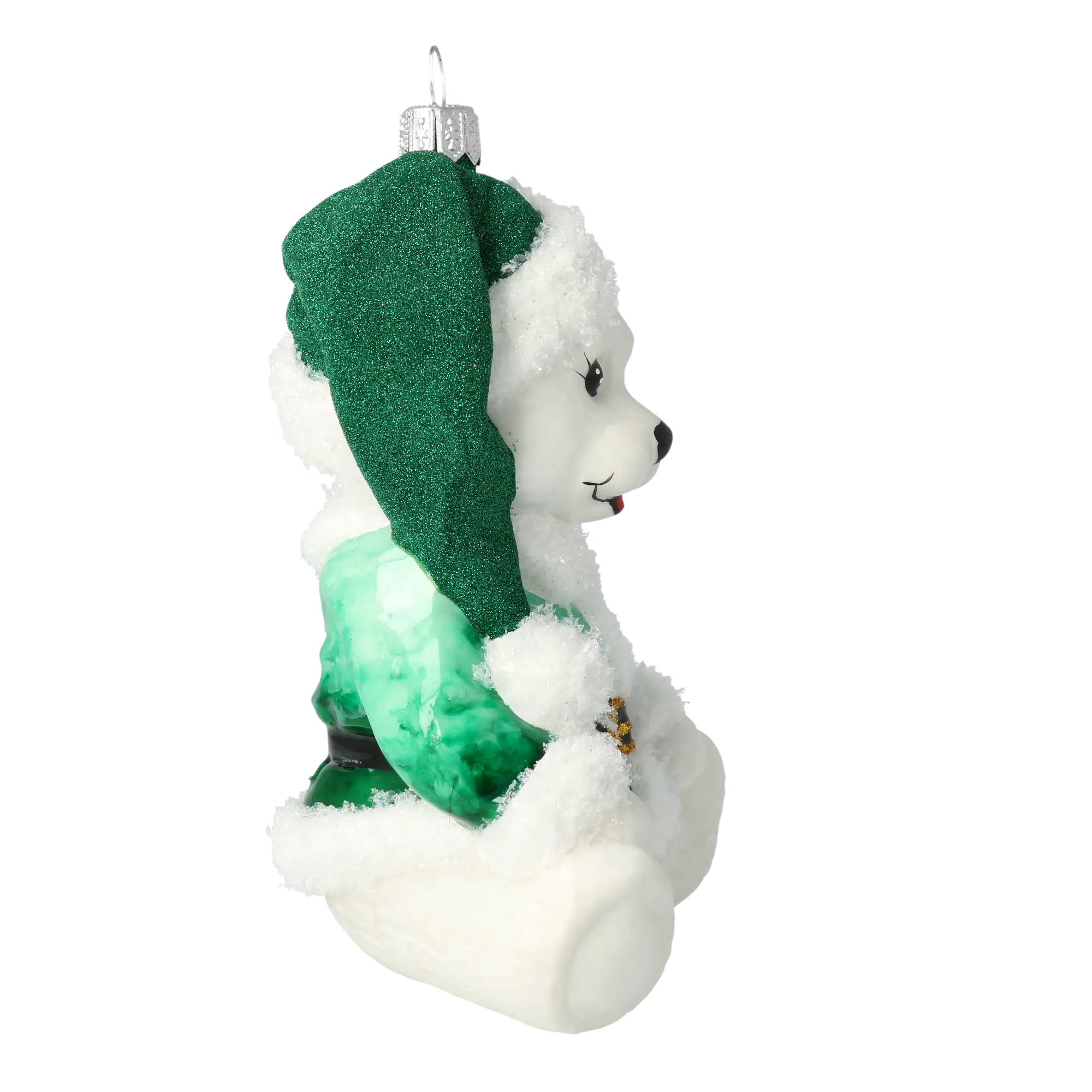 Emerald Green Santa Teddy Premium christmas glass ornament 2020-183