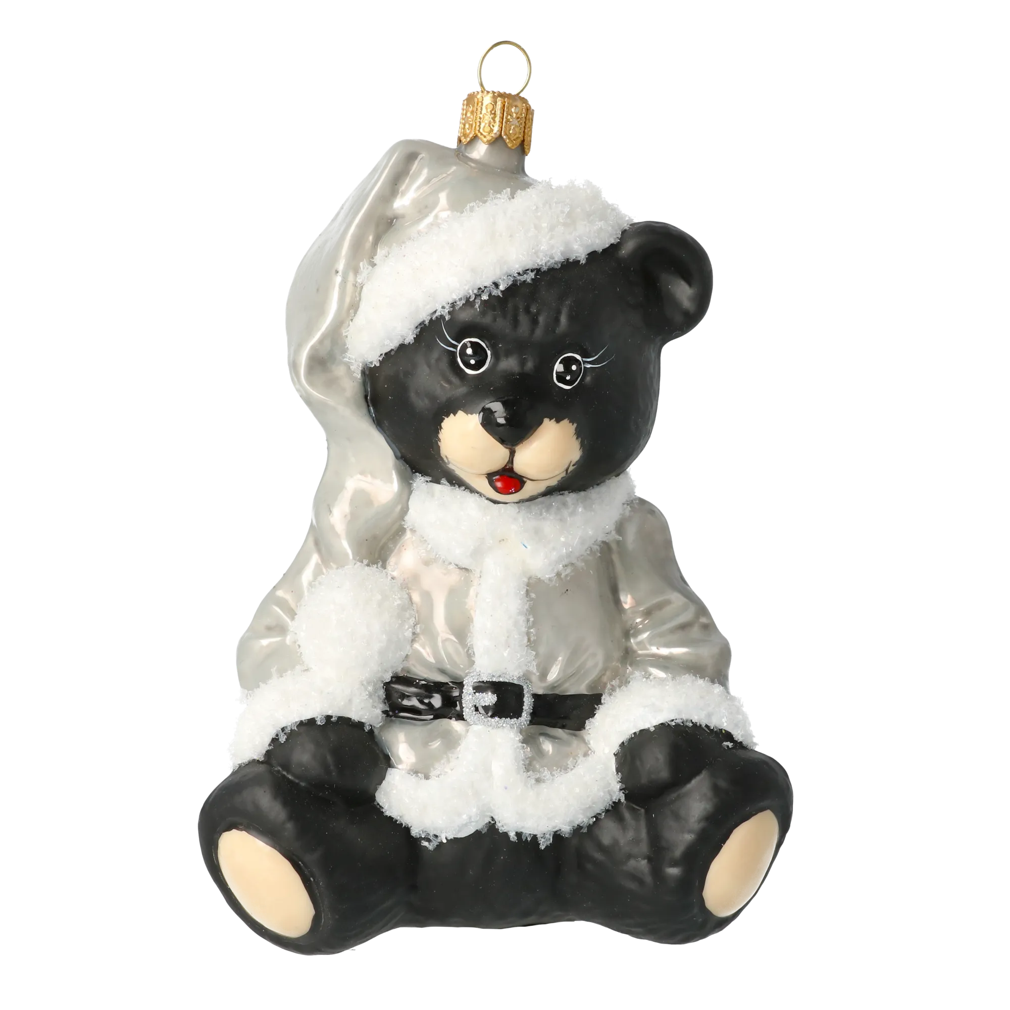 Silver Onyx Santa Teddy Premium christmas glass ornament 2020-186