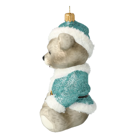 Minty Bear. Handmade Glass Christmas ornament. 2020-187