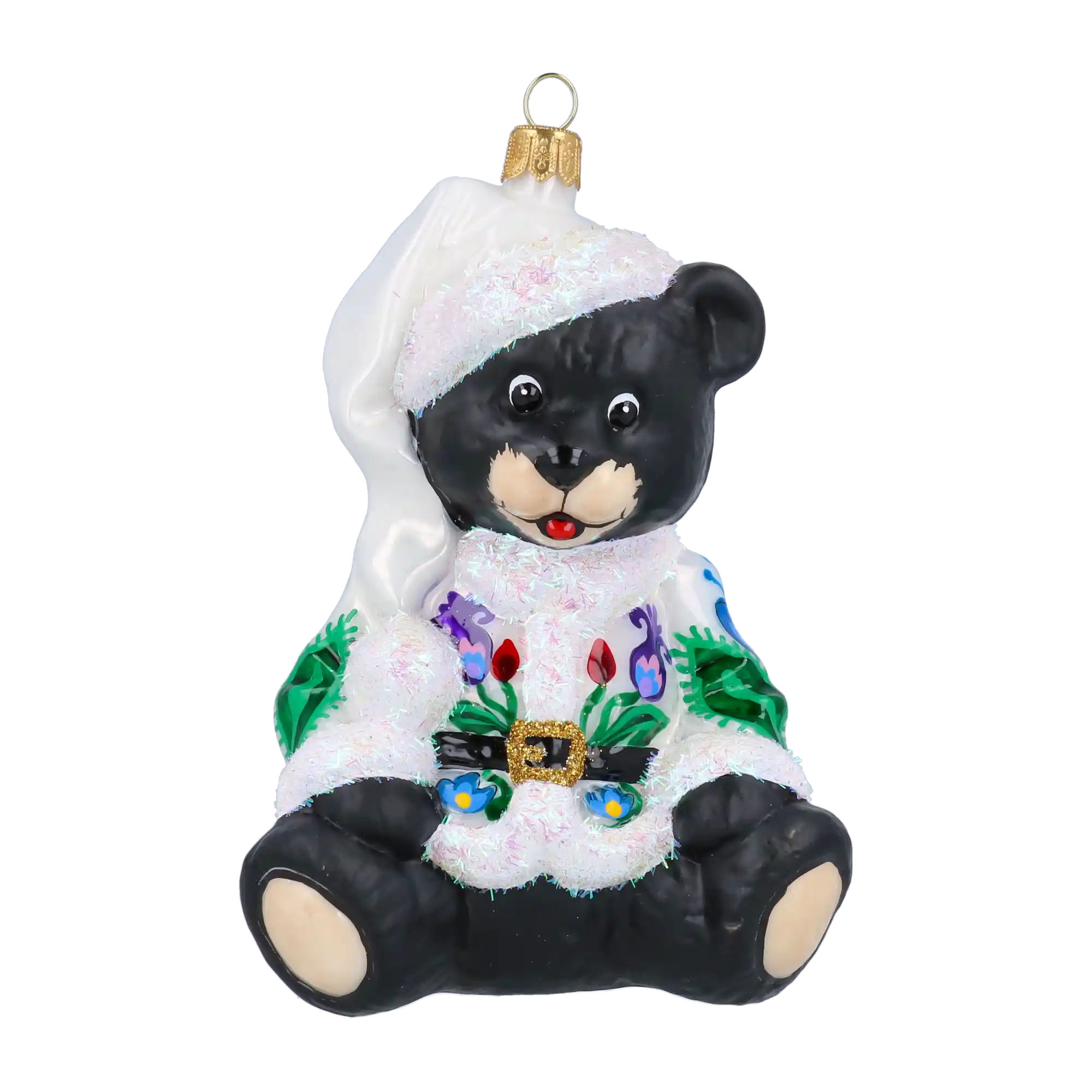 Folk Teddy Bear Handmade Glass Christmas ornament. (