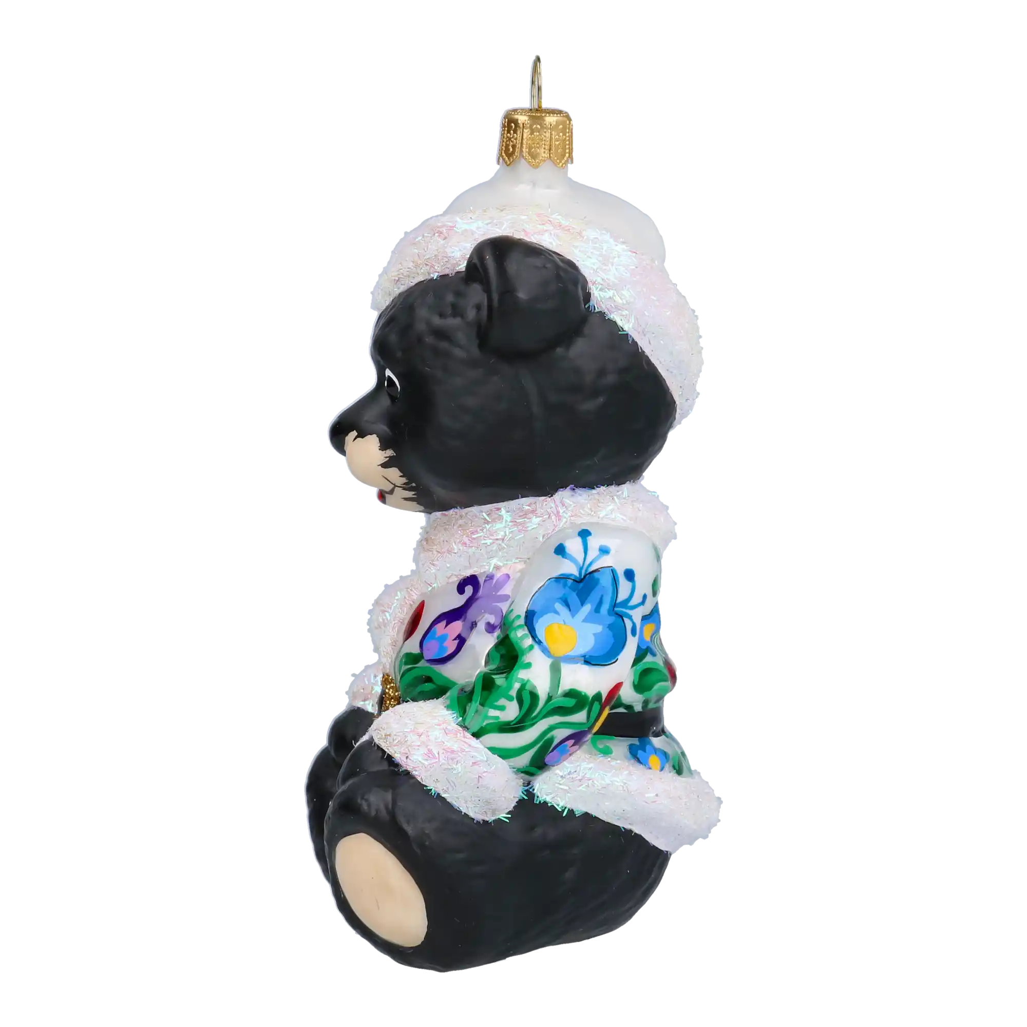 Folk Teddy Bear Handmade Glass Christmas ornament. (