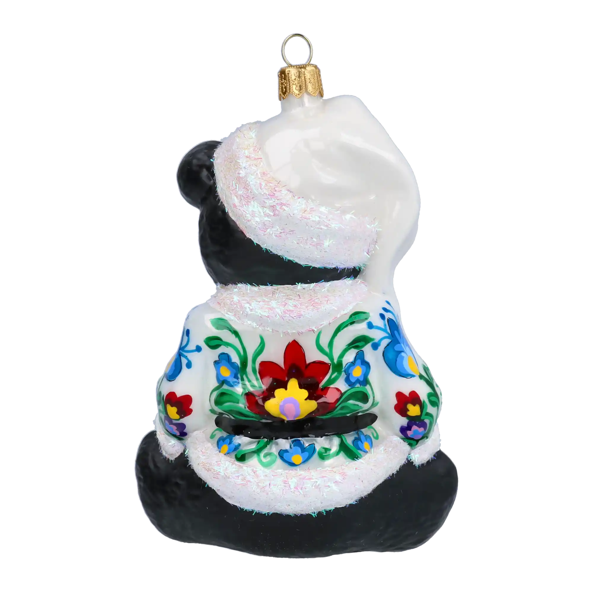 Folk Teddy Bear Handmade Glass Christmas ornament. (