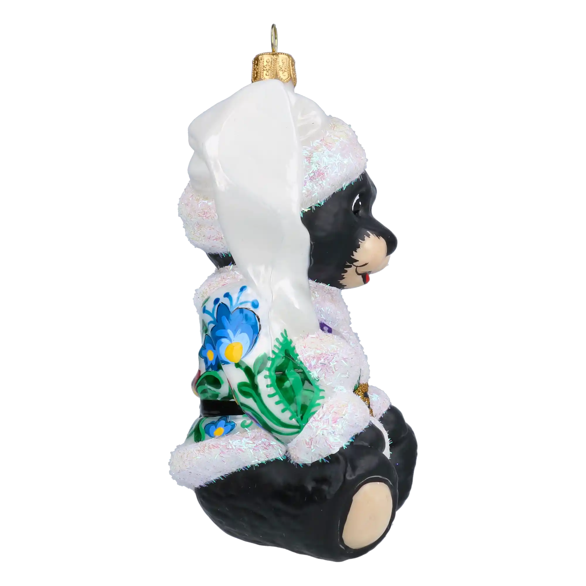 Folk Teddy Bear Handmade Glass Christmas ornament. (