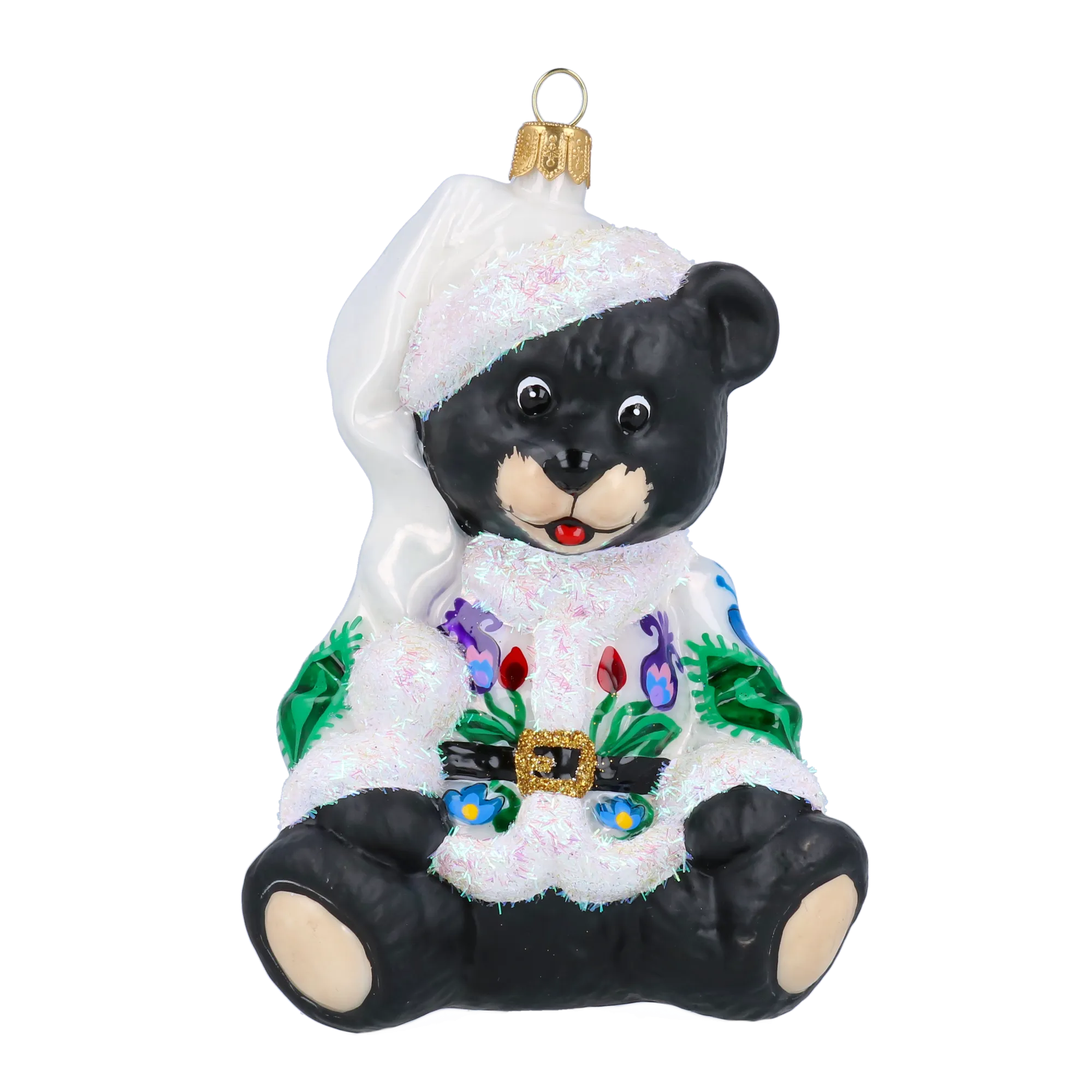 Folk Teddy Bear Handmade Glass Christmas ornament. ( 2020-192