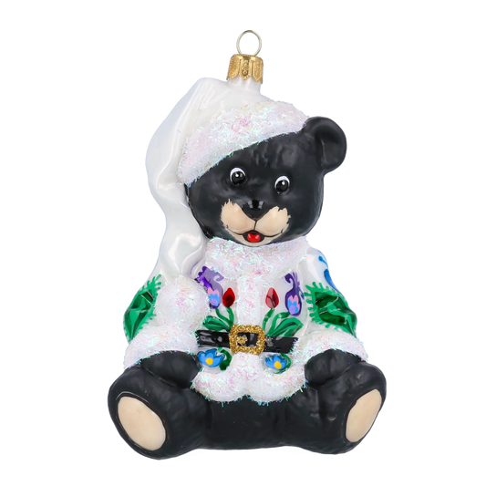 Folk Teddy Bear Handmade Glass Christmas ornament. ( 2020-192