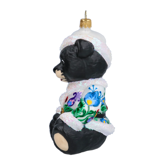 Folk Teddy Bear Handmade Glass Christmas ornament. ( 2020-192