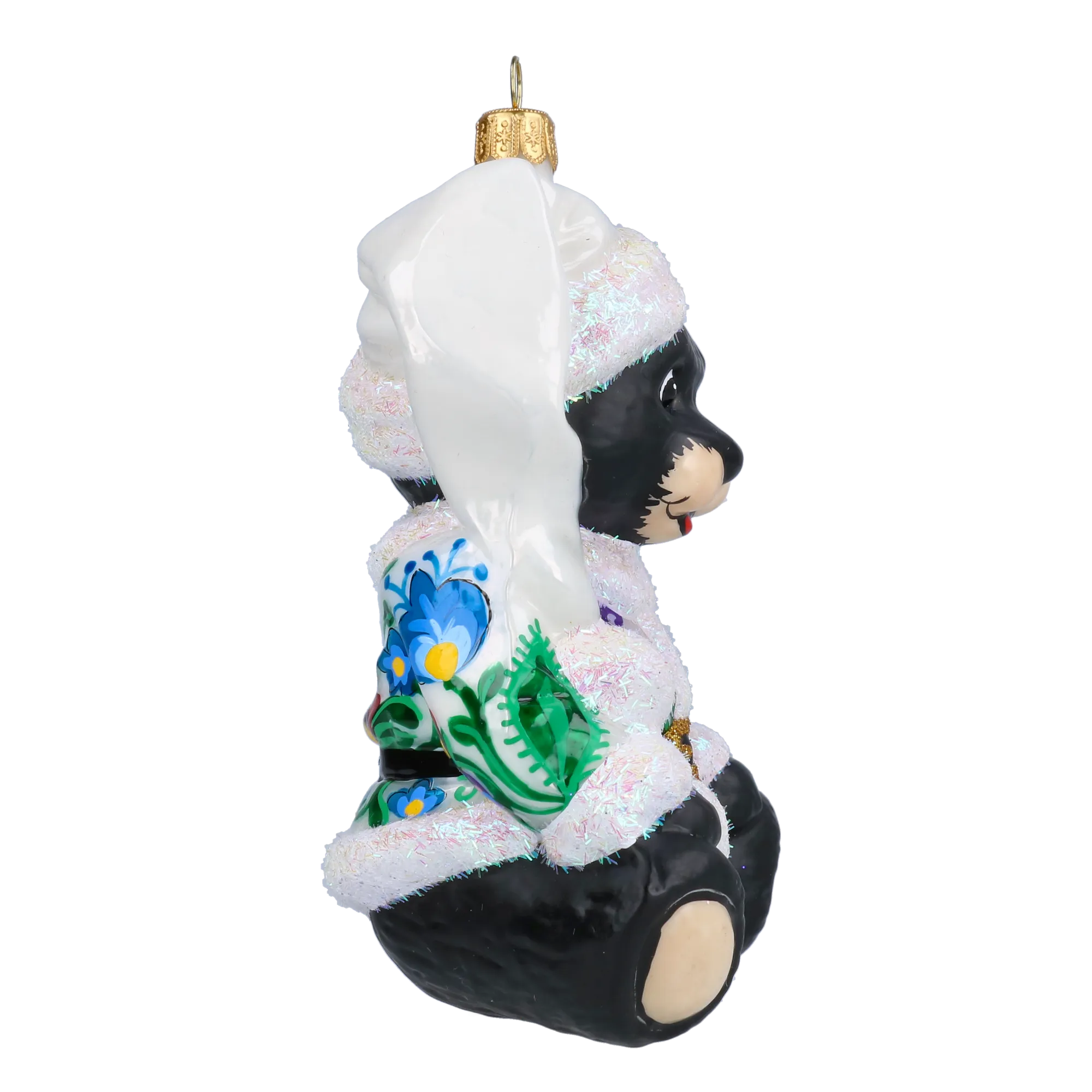 Folk Teddy Bear Handmade Glass Christmas ornament. ( 2020-192