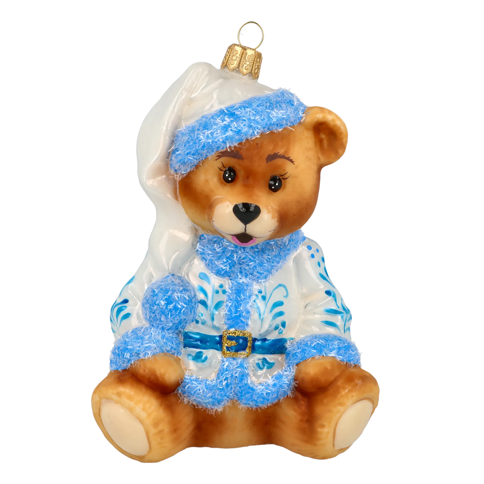 Teddy bear with a folk motif. Handmade Glass Christmas ornament. 2020-194
