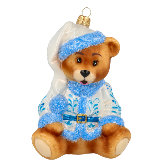 Teddy bear with a folk motif. Handmade Glass Christmas ornament. 2020-194