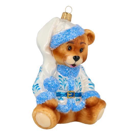 Teddy bear with a folk motif. Handmade Glass Christmas ornament. 2020-194