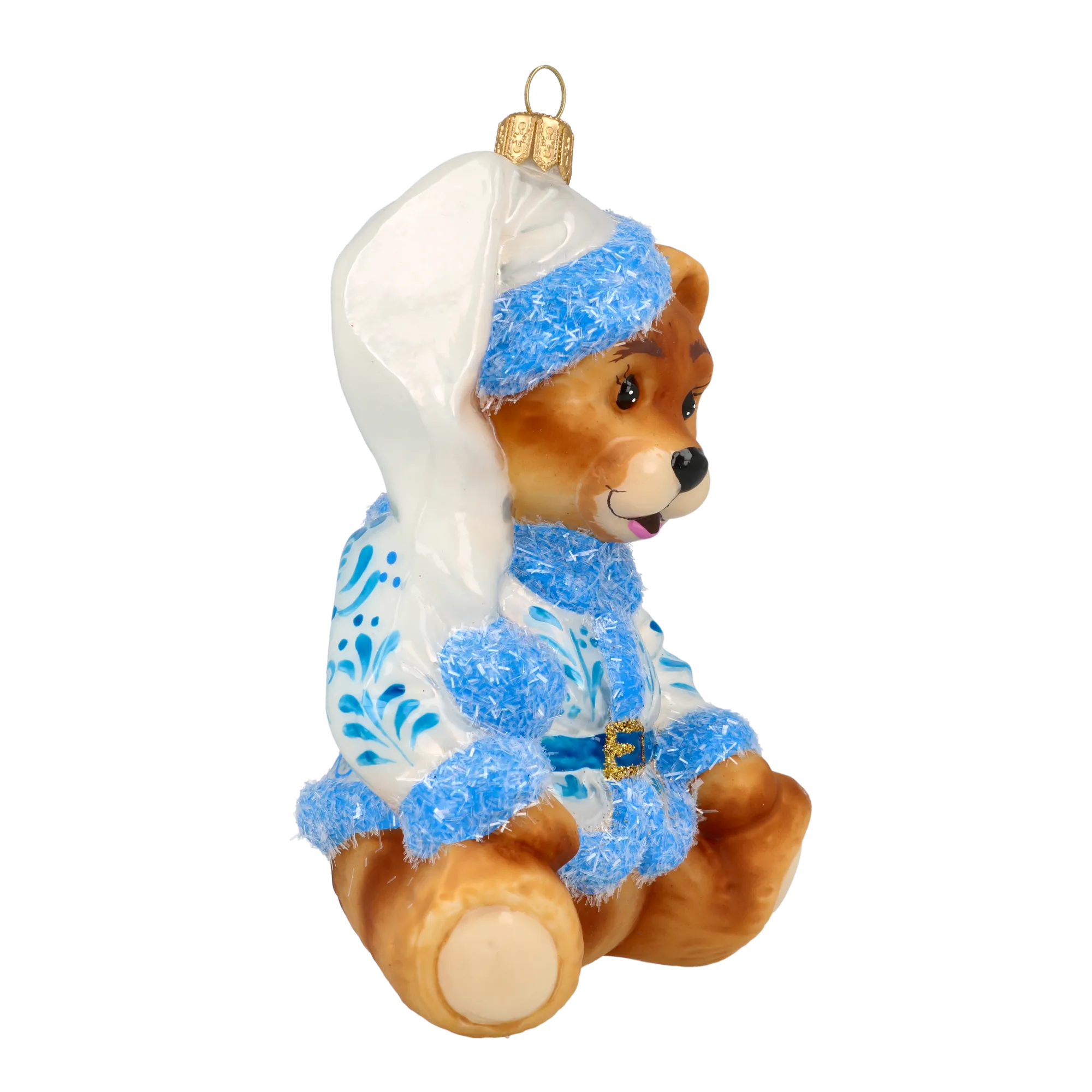 Teddy bear with a folk motif. Handmade Glass Christmas ornament. 2020-194