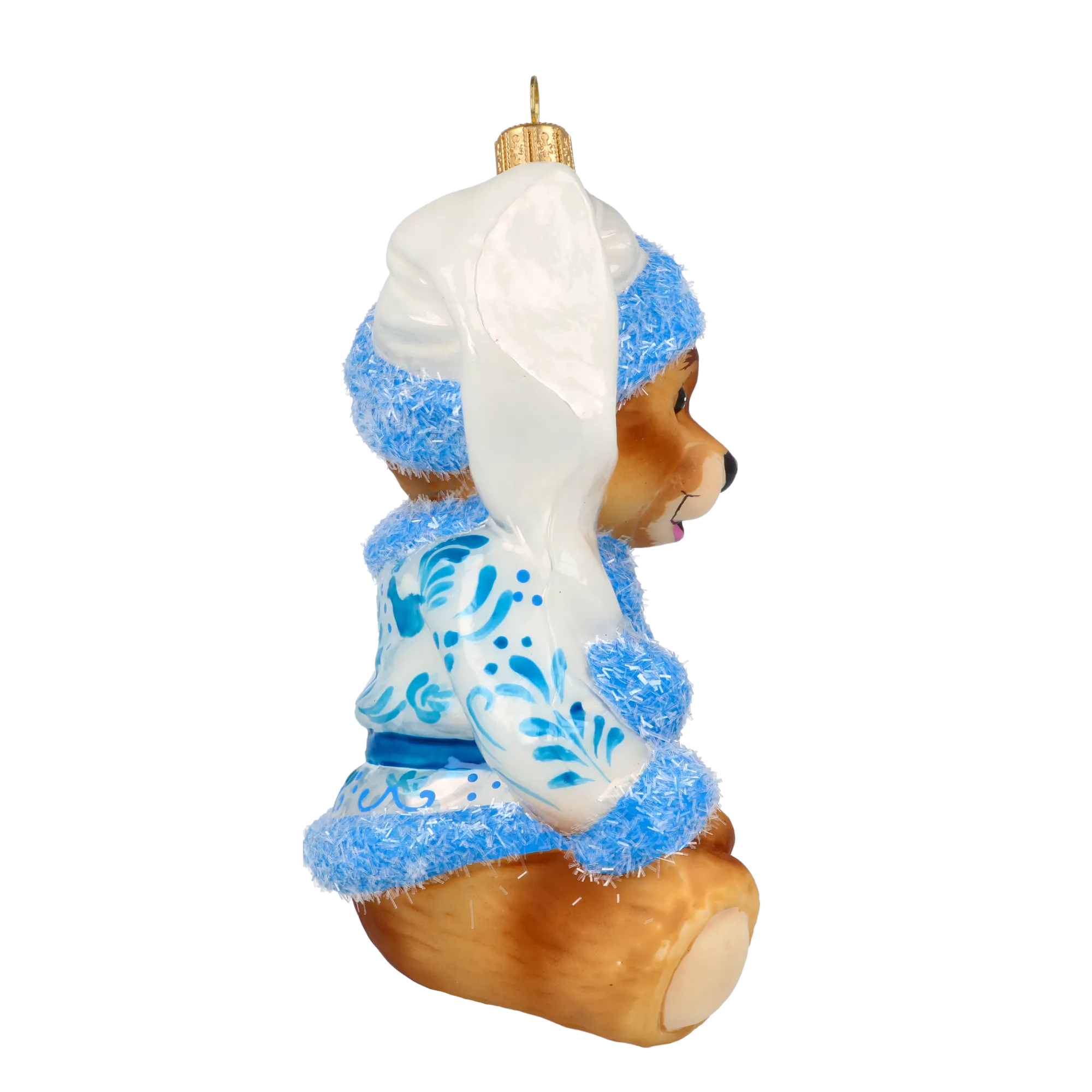 Teddy bear with a folk motif. Handmade Glass Christmas ornament. 2020-194
