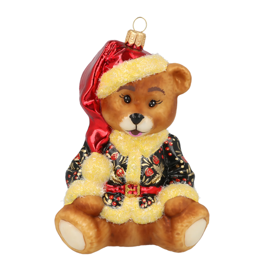 Gilded Ebony Santa Teddy Premium christmas glass ornament 2020-196