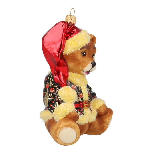 Gilded Ebony Santa Teddy Premium christmas glass ornament 2020-196