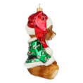 Załaduj obraz do przeglądarki galerii, Teddy bear in a green cub. Handmade Glass Christmas ornament. 2020-197
