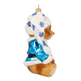 Load image into Gallery viewer, Teddy bear with snowflakes. Handmade Glass Christmas ornament. 2020-198
