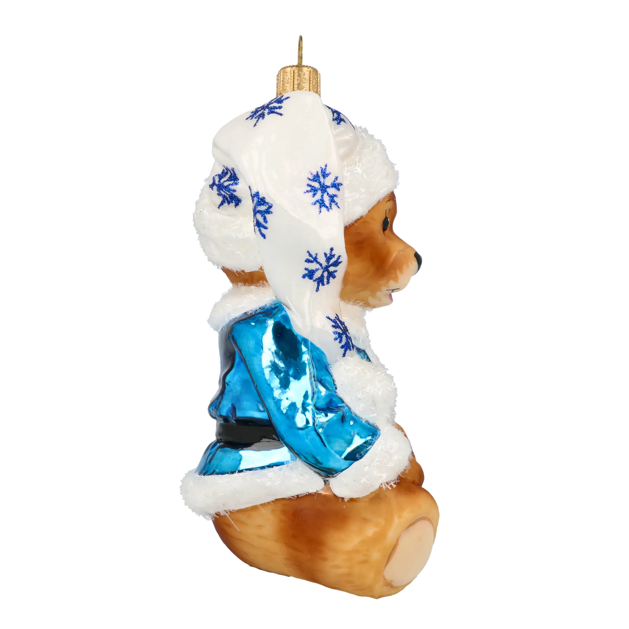 Teddy bear with snowflakes. Handmade Glass Christmas ornament. 2020-198