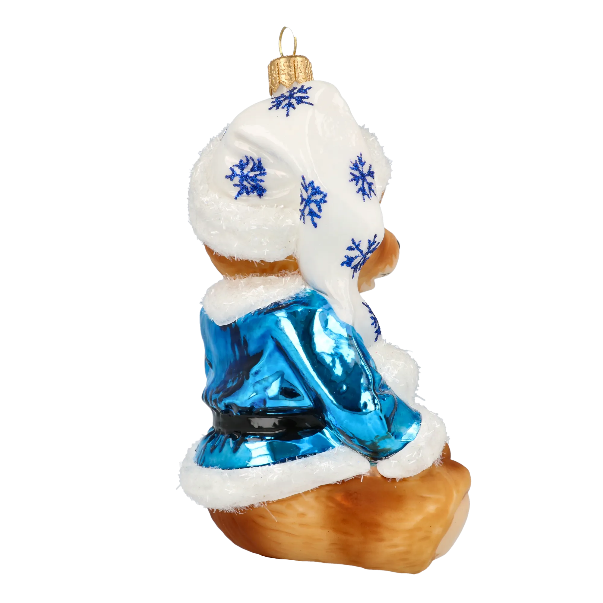 Teddy bear with snowflakes. Handmade Glass Christmas ornament. 2020-198