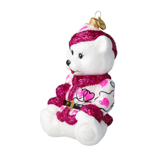 Sweetheart Bear Handmade Glass Christmas ornament. 2020-199