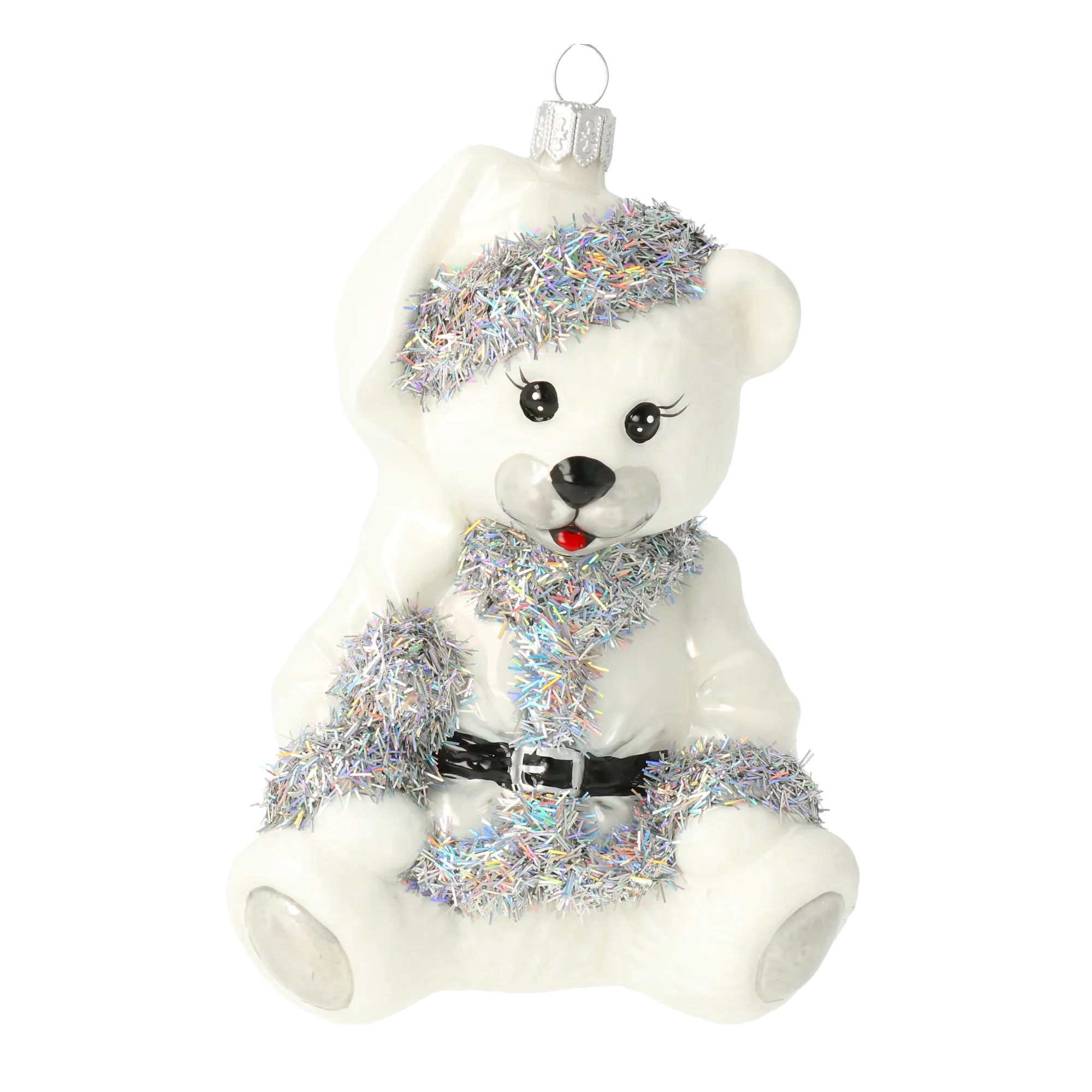 Glistening White Santa Teddy Premium christmas glass ornament 2020-201