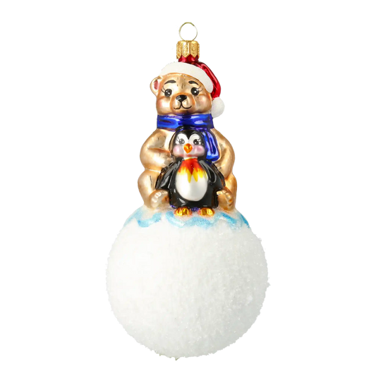 Miś i Pingwin Na Kuli Szklana Ozdoba Zimowi Przyjaciele