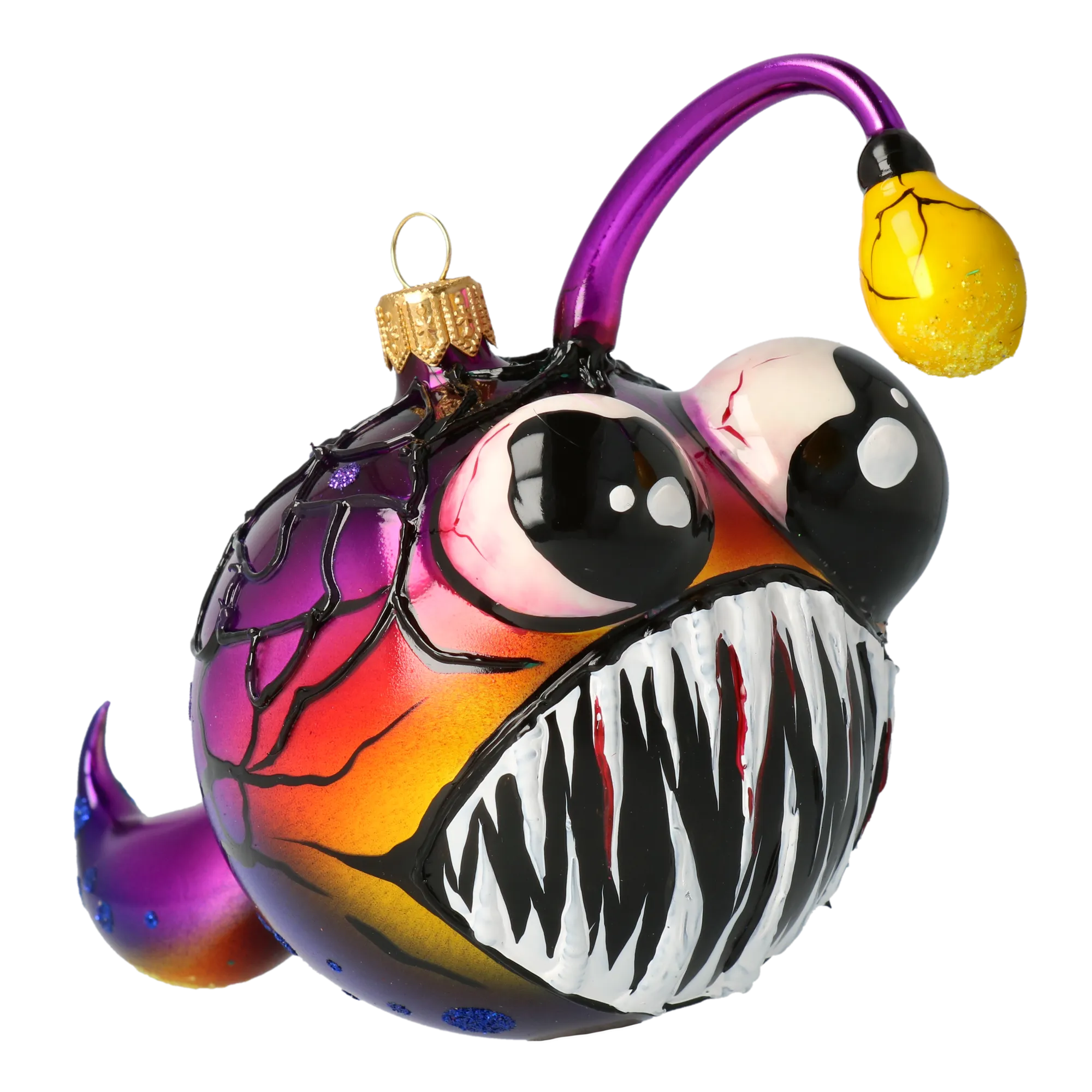 Fish with a light bulb. Handmade Glass Christmas ornament. 2020-224