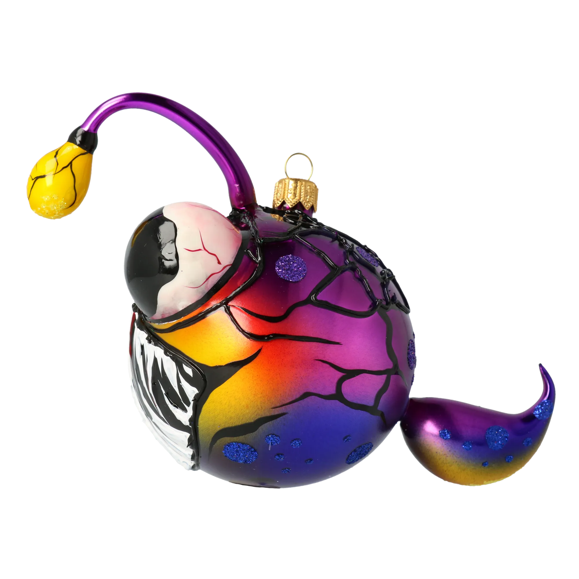 Fish with a light bulb. Handmade Glass Christmas ornament. 2020-224