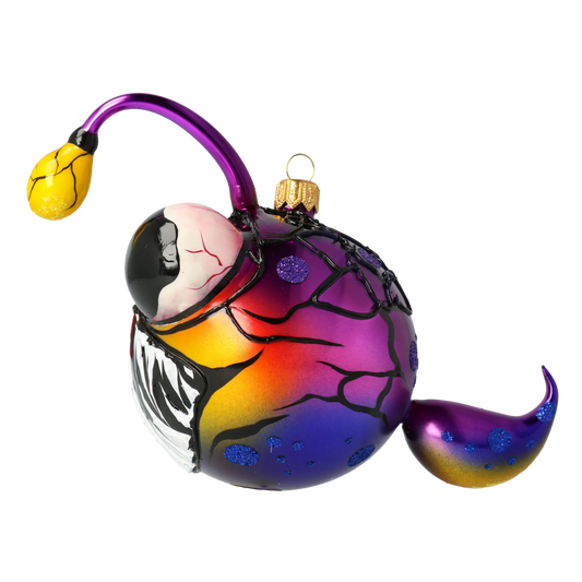 Fish with a light bulb. Handmade Glass Christmas ornament. 2020-224