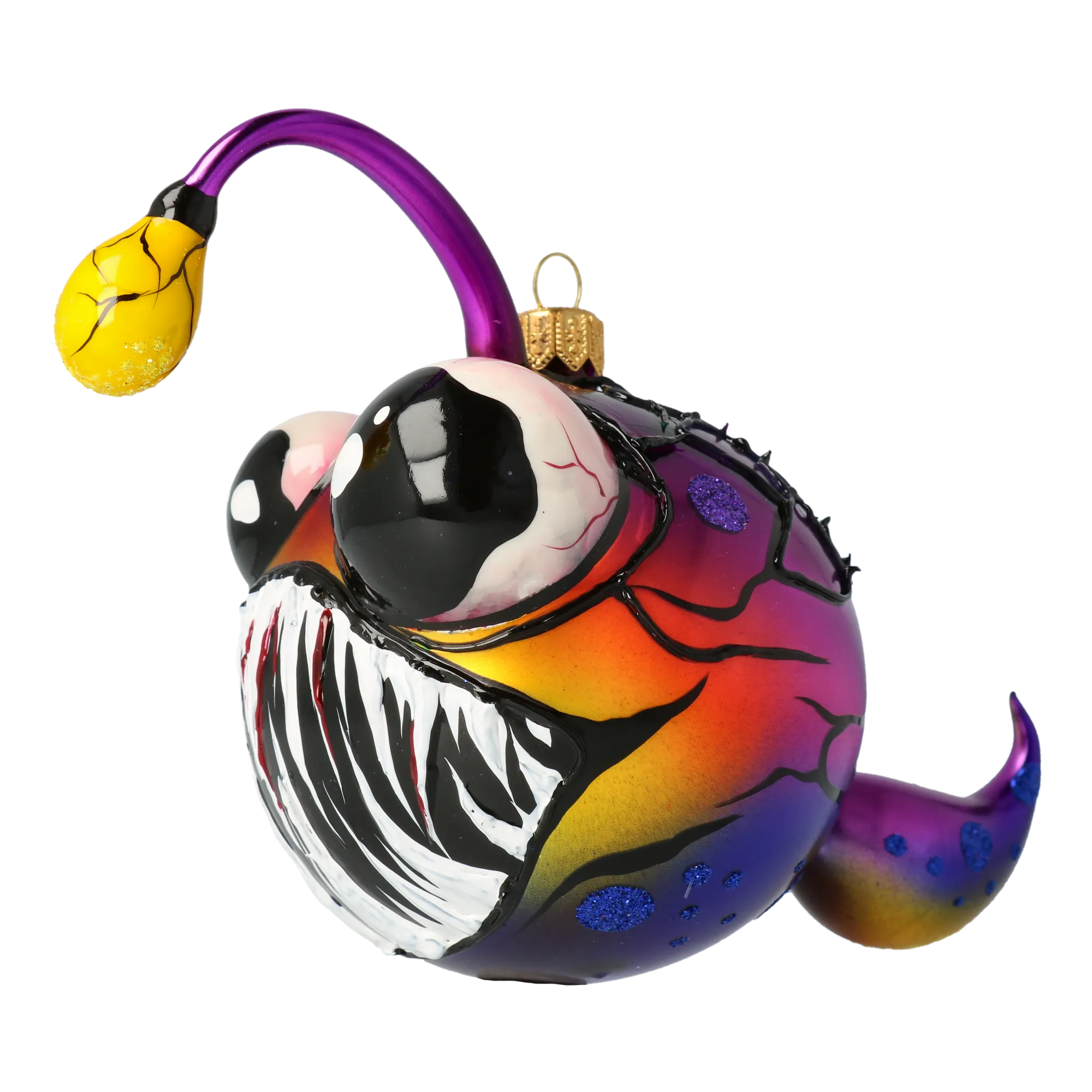 Fish with a light bulb. Handmade Glass Christmas ornament. 2020-224