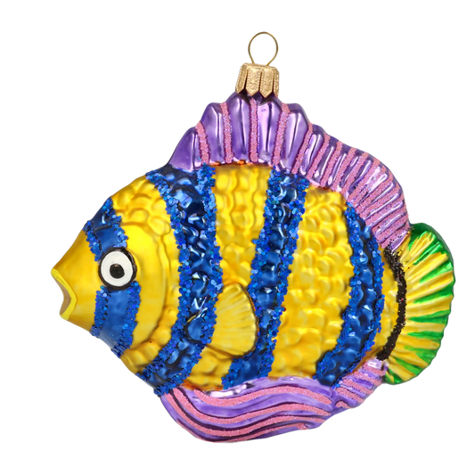 Golden Azure Striped Fish Premium christmas glass ornament 2020-229