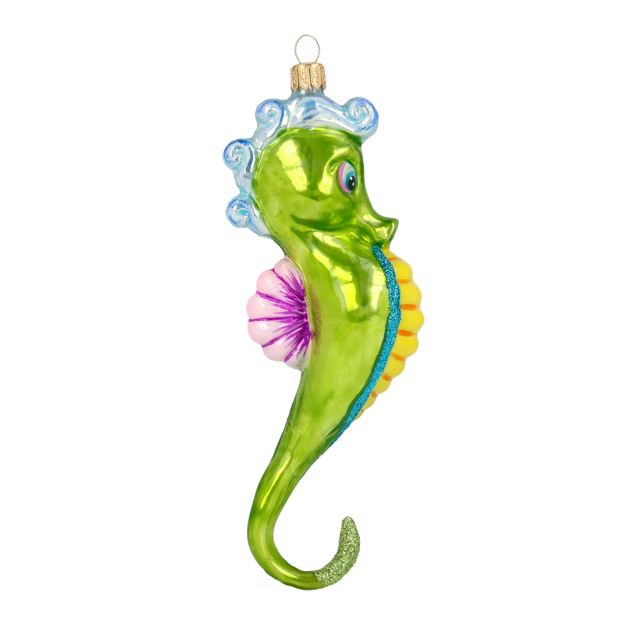Seahorse Azure Crest | Hand-Painted Glass Ornament | Blubom 2020-240