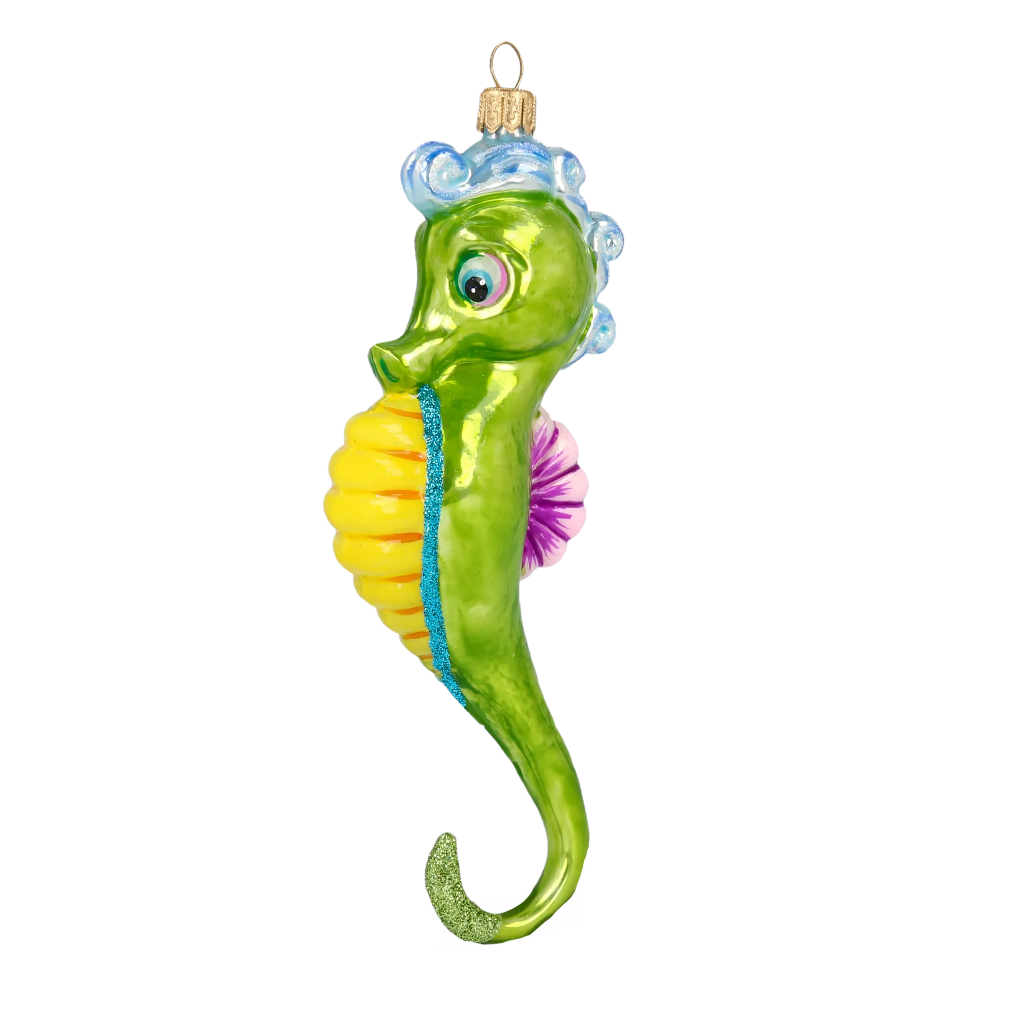 Seahorse Green Dreamer. Handmade Glass Christmas ornament. 2020-240