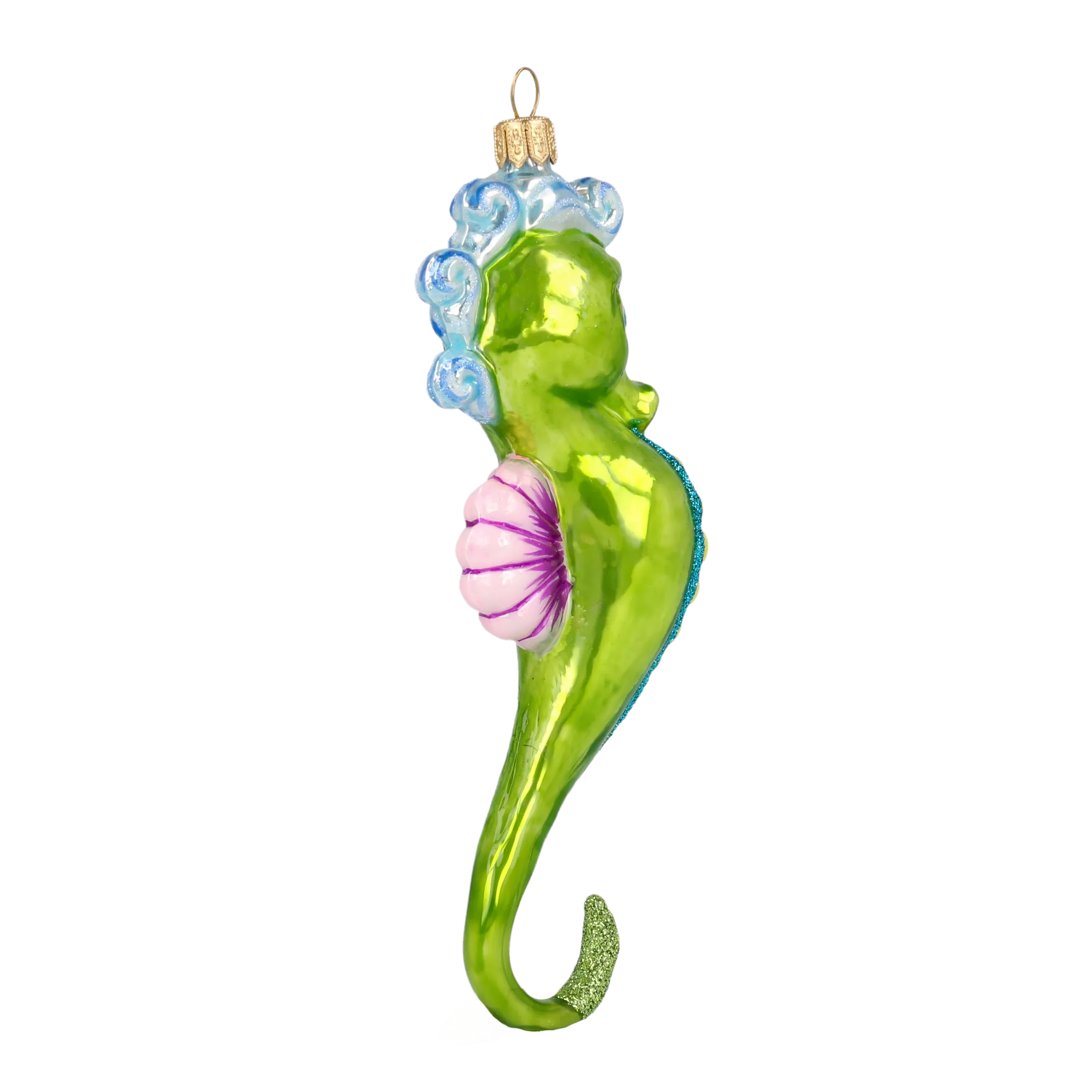 Seahorse Green Dreamer. Handmade Glass Christmas ornament. 2020-240