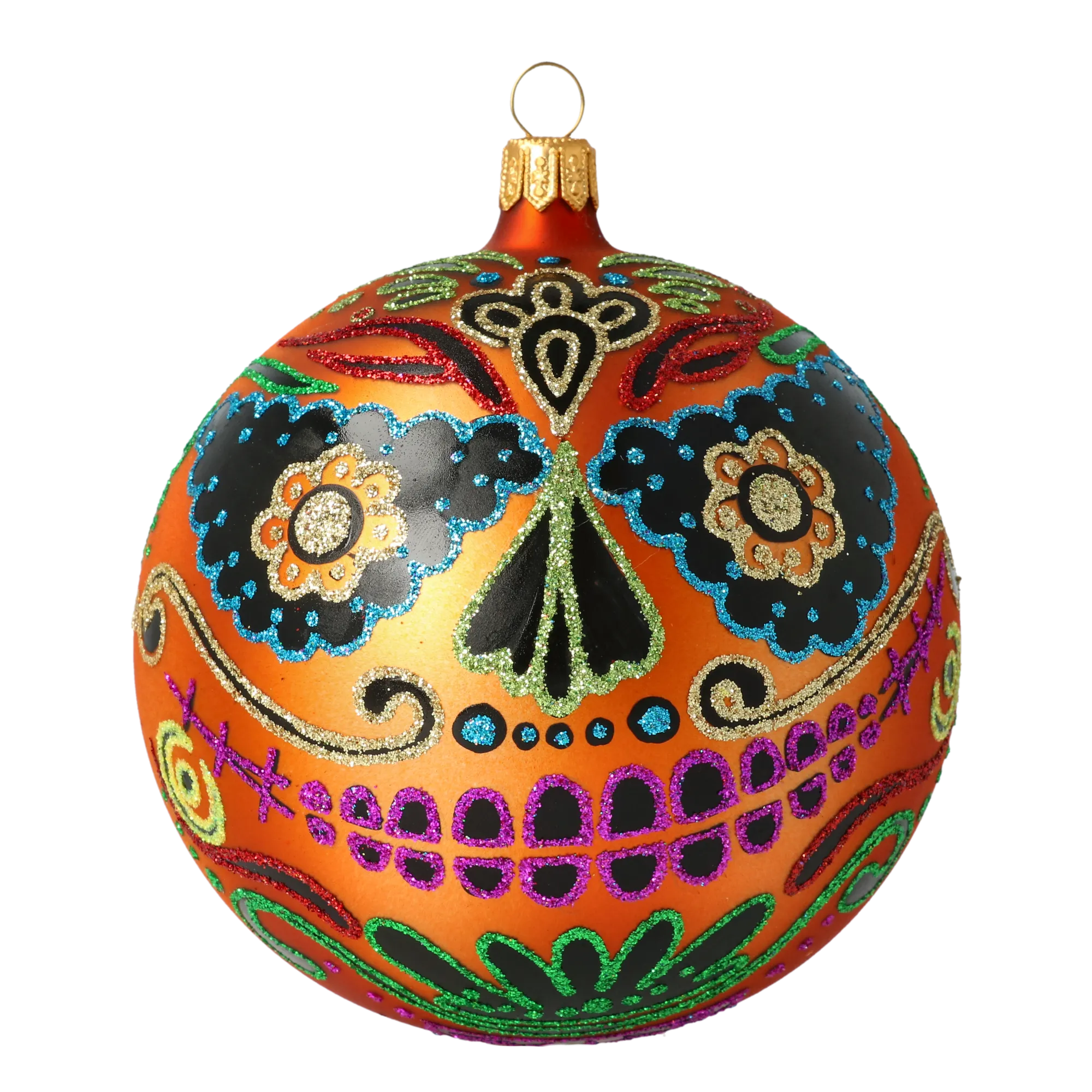 Mexican Calavera Skull. Handmade Glass Christmas ornament. 2020-260