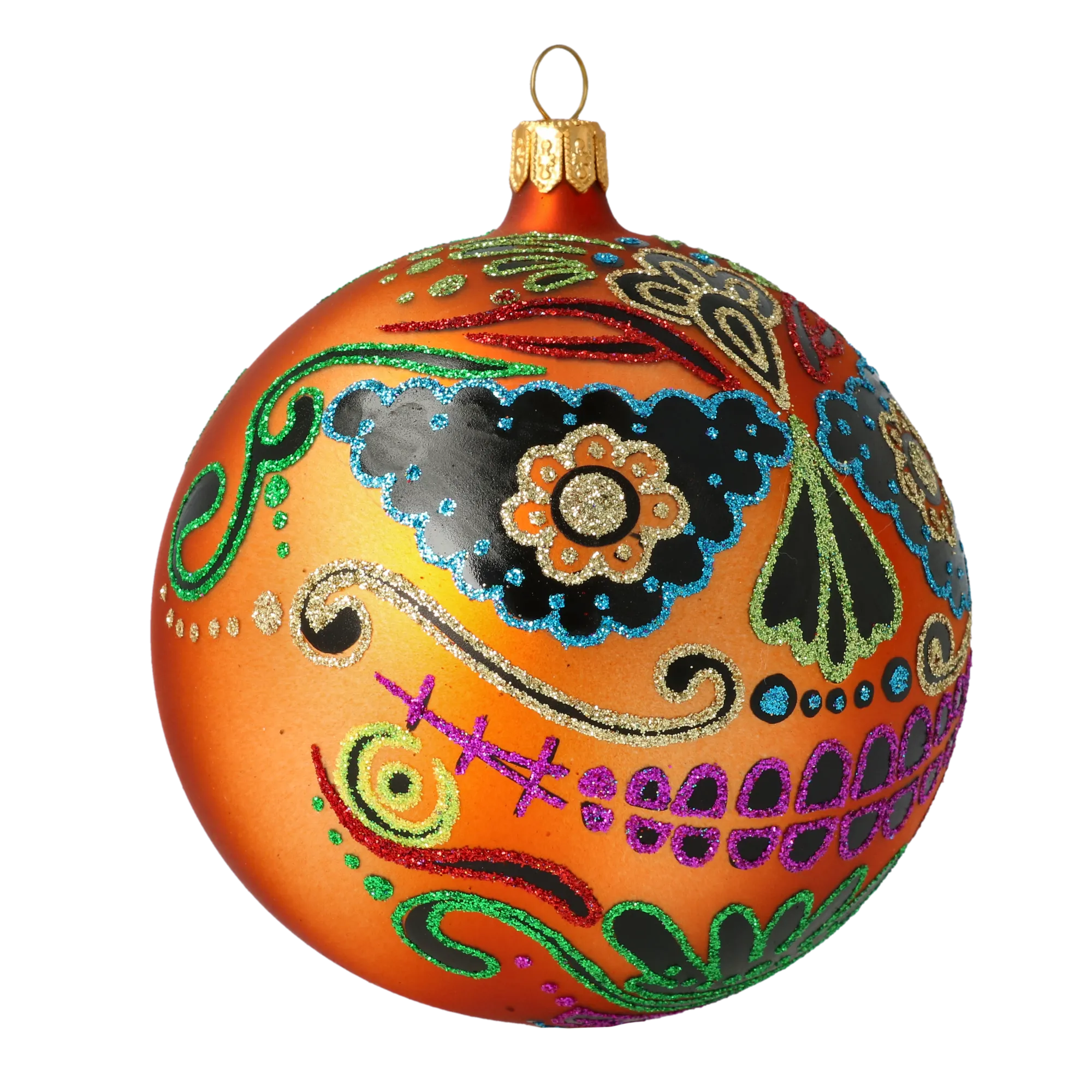 Mexican Calavera Skull. Handmade Glass Christmas ornament. 2020-260